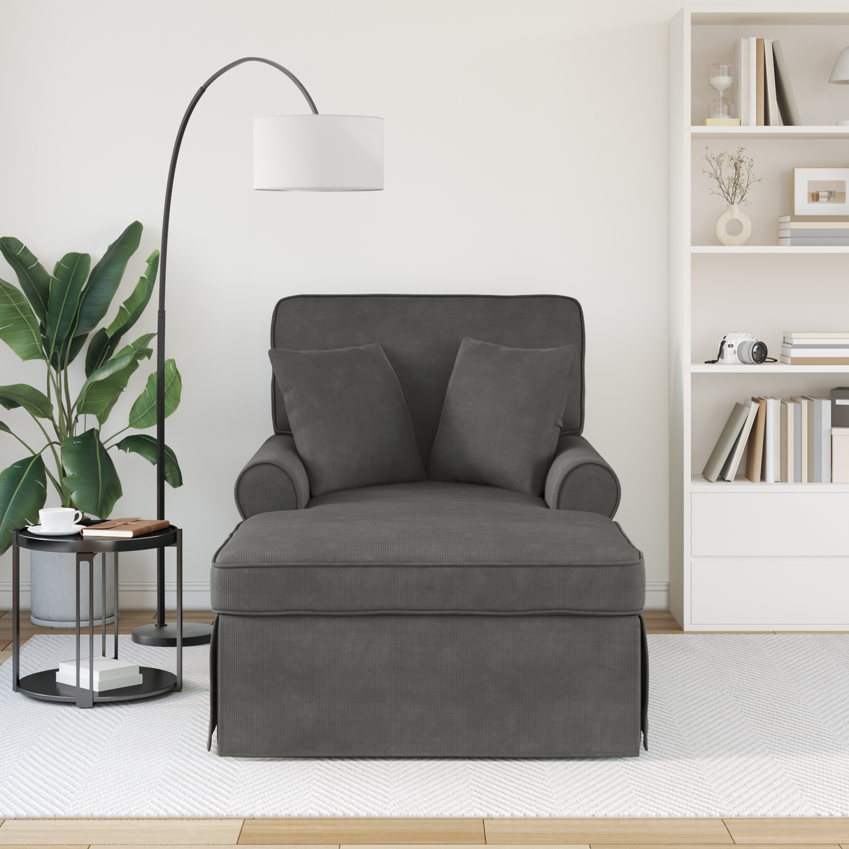 Chaise Lounge with Skirt 3 pcs Dark Grey Corduroy Fabric