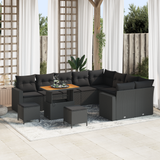Garden Sofa Set with Cushion 13 pcs Black Poly Rattan