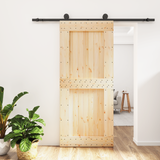 Sliding Door Natural and Black 90 x 210 cm Solid Pine Wood - Front View