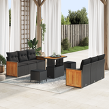 Garden Sofa Set with Cushion 11 pcs Black Poly Rattan - Front View