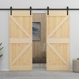Sliding Door Natural and Black 100 x 210 cm Solid Pine Wood