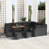 Garden Sofa Set with Cushion 13 pcs Black Poly Rattan - Front View