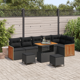 Garden Sofa Set with Cushion 11 pcs Black Poly Rattan - Front View