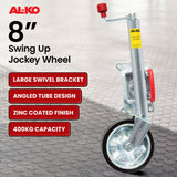 AL-KO 8-inch Swing Up Jockey Wheel with Large Swivel Bracket - Side View