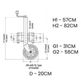 AL-KO 8-inch Swing Up Jockey Wheel with Large Swivel Bracket - Top-Down View