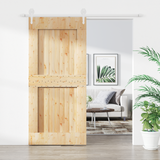 Sliding Door Natural and White 95 x 210 cm Solid Pine Wood - Front View