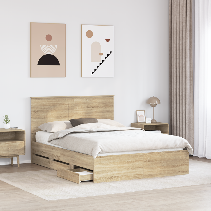 Bed Frame with Drawer Sonoma Oak 150 x 200 cm Engineered Wood