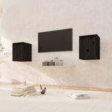 Wall Cabinets 2pcs Black 30x30x40 cm Solid Wood Pine - Front View