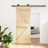 Sliding Door Natural and Black 70 x 210 cm Solid Pine Wood - Front View