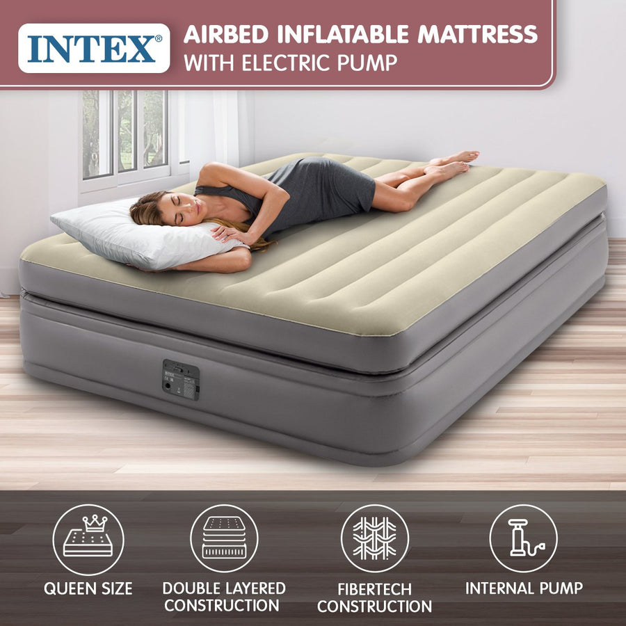 Intex Prime Comfort Queen Air Bed with Electric Pump 64164AN