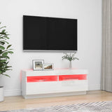 TV Cabinet with LED Lights High Gloss White 100x35x40 cm - Side View