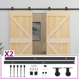Sliding Door 2 pcs Natural and Black Solid Pine Wood