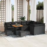 Garden Sofa Set with Cushion with Storage 12 pcs Black - Front View