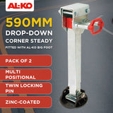 2x AL-KO 590mm Drop Down Stabiliser Leg Corner Fitted with Big Foot - Close-Up Angle
