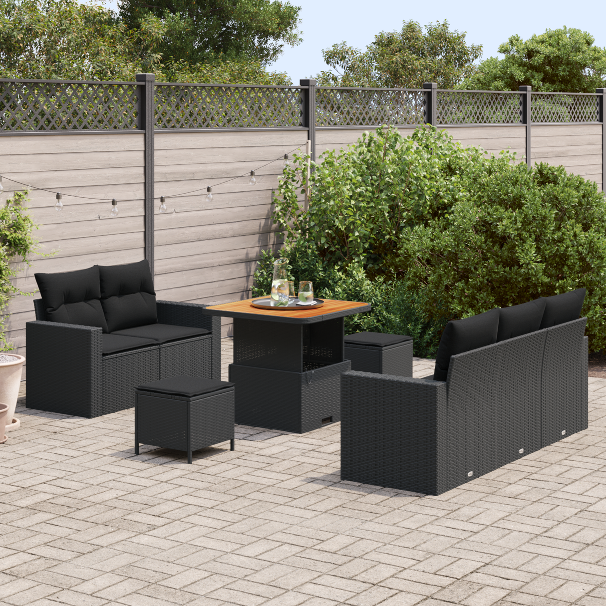 Garden Sofa Set with Cushion 8 pcs Black Poly Rattan