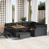 Garden Sofa Set with Cushion 13 pcs Black Poly Rattan