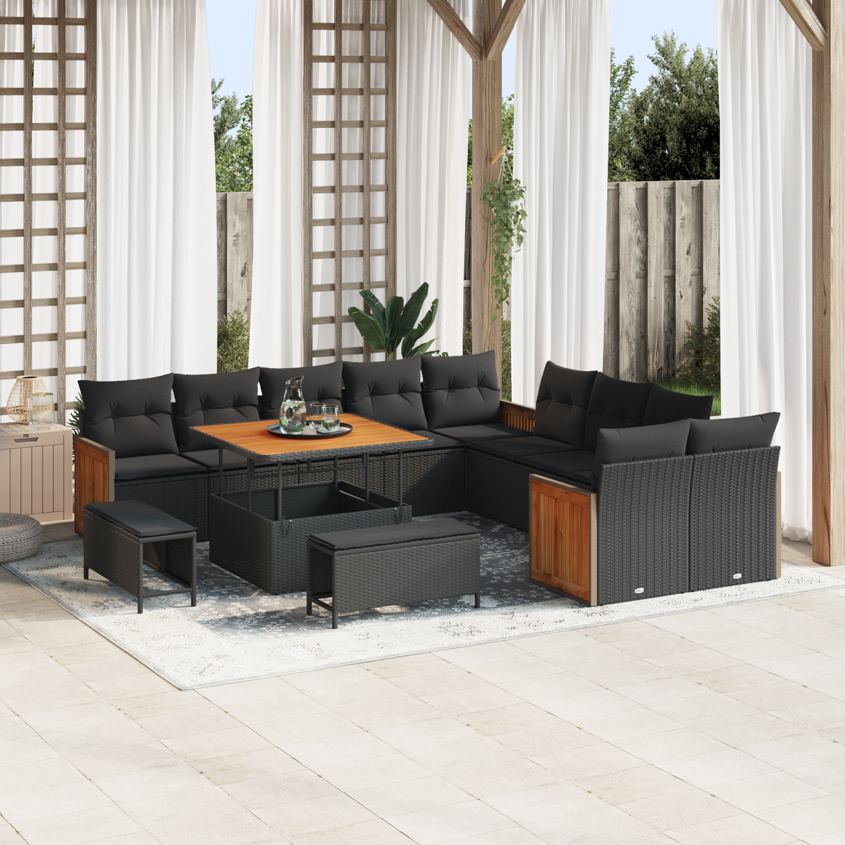 Garden Sofa Set with Cushion 17 pcs Black Poly Rattan