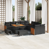 Garden Sofa Set with Cushion 17 pcs Black Poly Rattan - Front View
