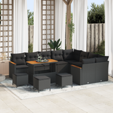 Garden Sofa Set with Cushion 13 pcs Black Poly Rattan - Front View