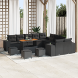 Garden Sofa Set with Cushion 14 pcs Black Poly Rattan - Front View