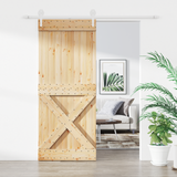 Sliding Door Natural and White 100 x 210 cm Solid Pine Wood - Front View
