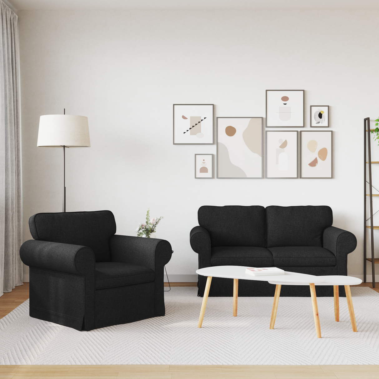 Sofa Set 2 pcs Black 155 x 82 x 80 cm Fabric