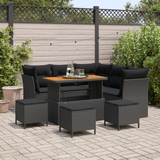 Garden Sofa Set 9 pcs Black Poly rattan and powder-coated steel - Front View