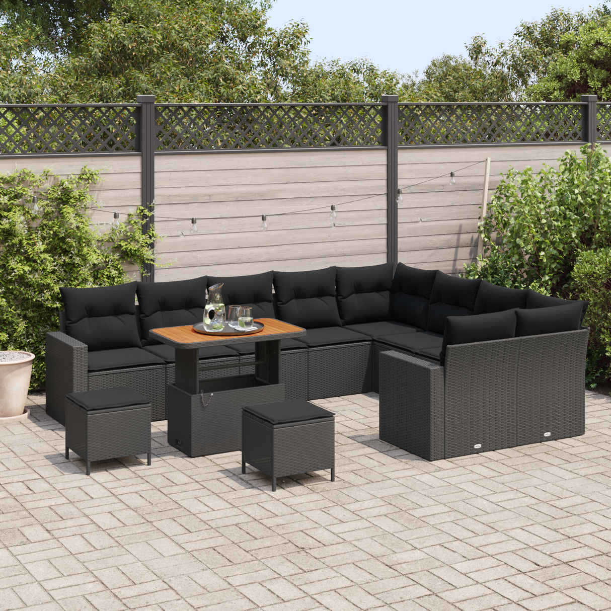 Garden Sofa Set with Cushion 13 pcs Black Poly Rattan