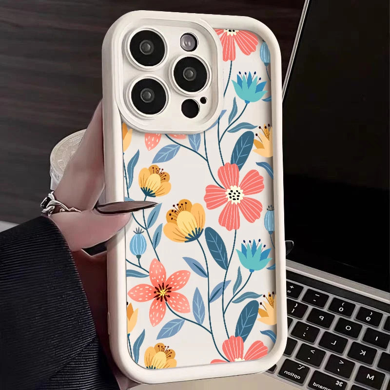 Colorful Flowers Silicone Case For iPhone 15 16 Pro Max 14 13 12 11 Pro Max 7 8 XR XS 16e Shockproof Bumper Soft TPU Phone Cover