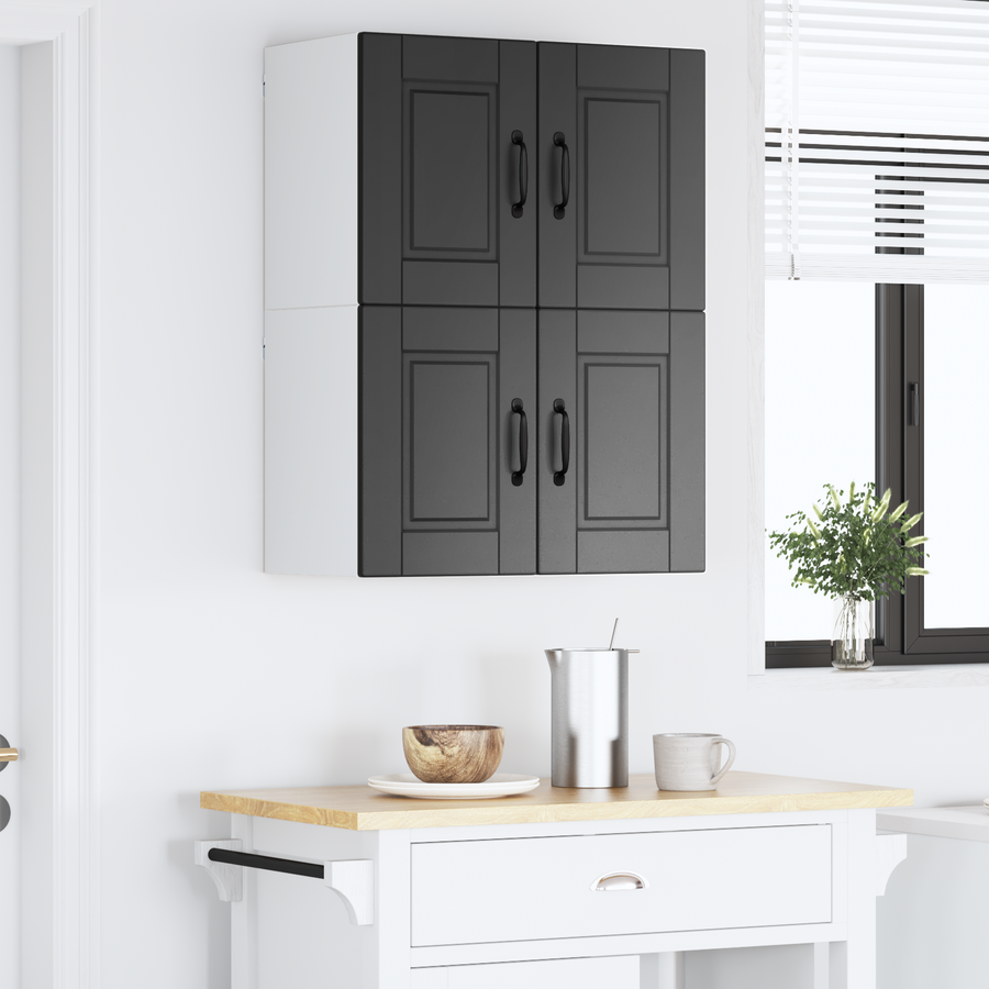 Wall Cabinet PORTO 2 pcs Black Engineered Wood