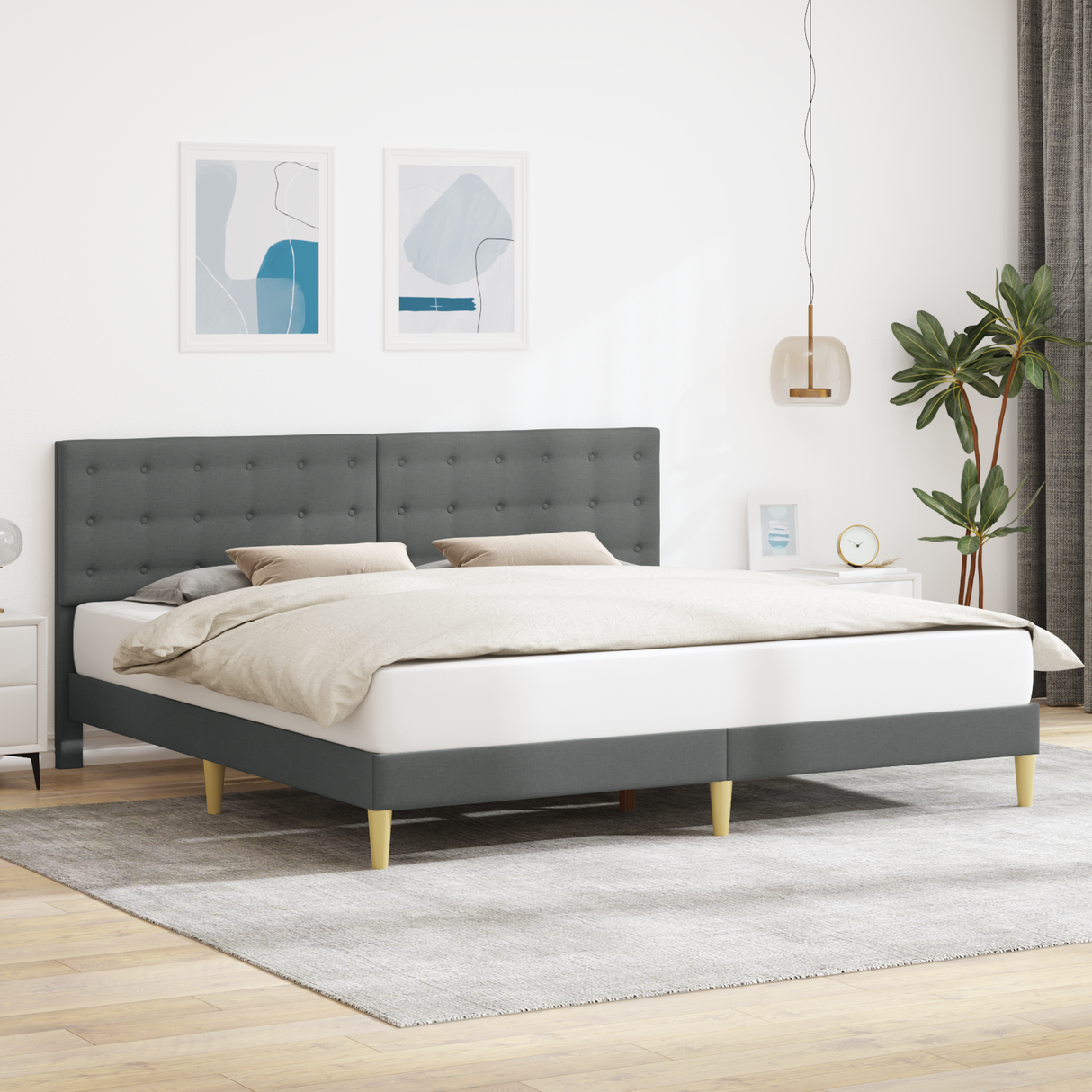 Bed Frame with Headboard Dark Grey 180 x 200 cm Fabric