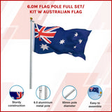 6.0m Flag Pole Full Set / Kit w Australian Flag - Close-Up Angle