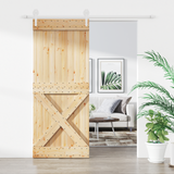 Sliding Door Natural and White 85 x 210 cm Solid Pine Wood - Front View