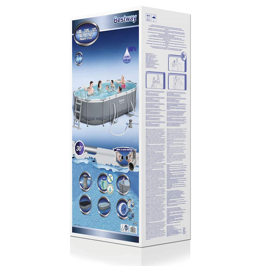 Power Steel Swimming Pool Set Oval 488x305x107 cm