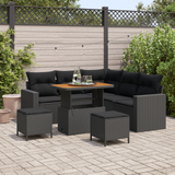 Garden Sofa Set with Cushion 9 pcs Black Poly Rattan - Front View