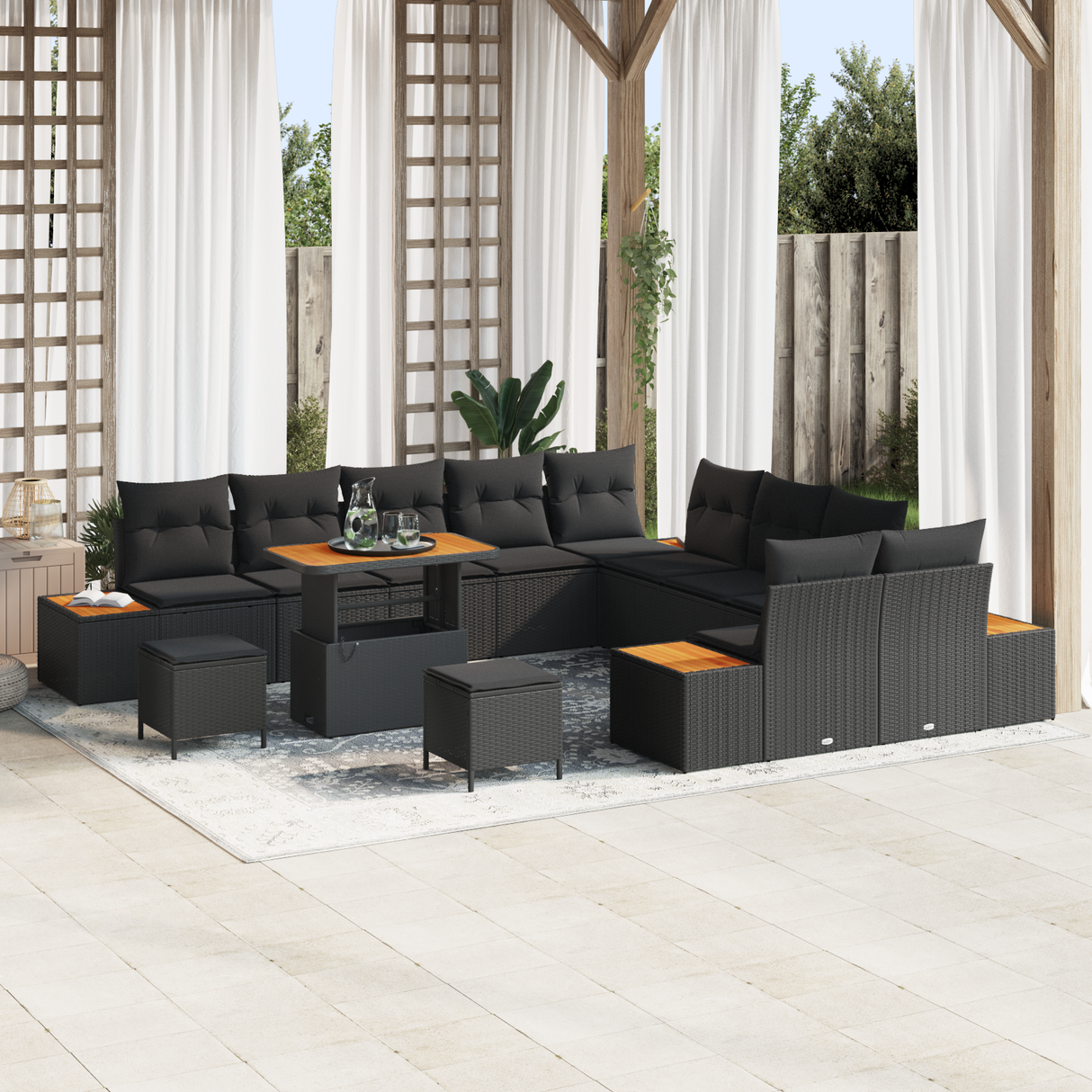 Garden Sofa Set with Cushion 13 pcs Black