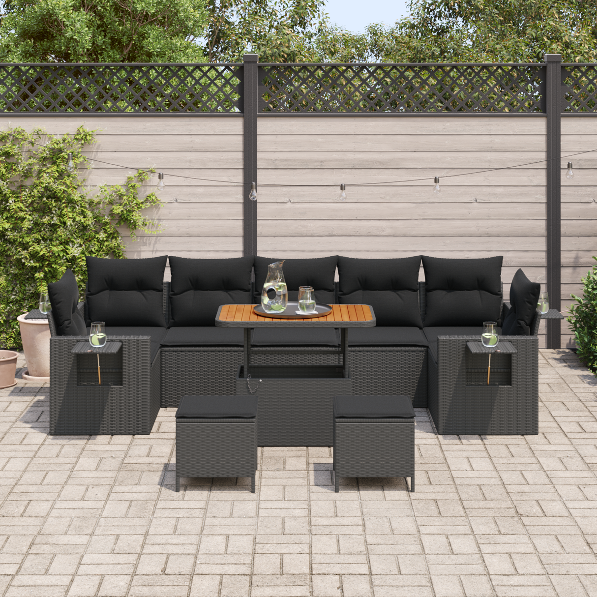 Garden Sofa Set with Cushion Black Poly Rattan