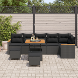 Garden Sofa Set with Cushion 9 pcs Black Poly rattan - Side View