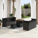 Garden Sofa Set with Cushion 9 pcs Black Poly Rattan - Front View