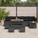 Garden Sofa Set with Cushion 12 pcs Black Poly Rattan - Side View