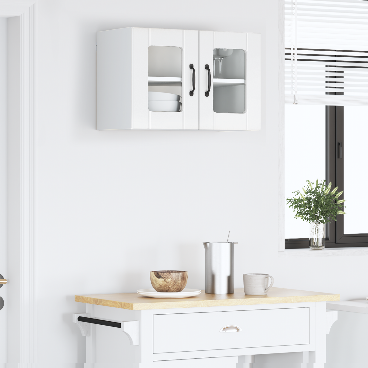 Wall Glass Cabinet PORTO High Gloss White 60 x 31 x 40 cm