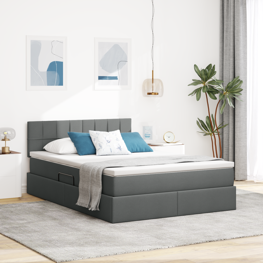 LED Storage Bed with Mattress Dark Grey 137 x 190 cm Fabric