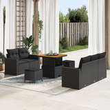 Garden Sofa Set with Cushion 8 pcs Black Poly Rattan - Front View