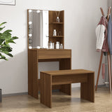 Dressing Table Set with LED Brown Oak Engineered Wood - Front View