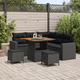 Garden Sofa Set with Cushion 9 pcs Black Poly Rattan - Front View