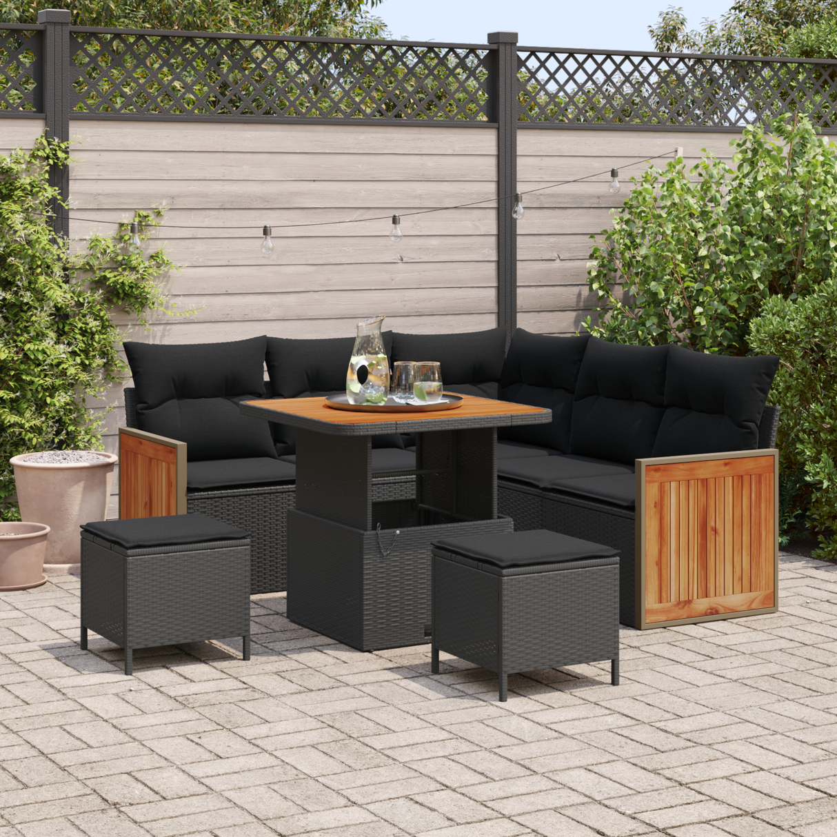 Garden Sofa Set with Cushion 9 pcs Black Poly Rattan