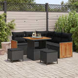 Garden Sofa Set with Cushion 9 pcs Black Poly Rattan - Front View