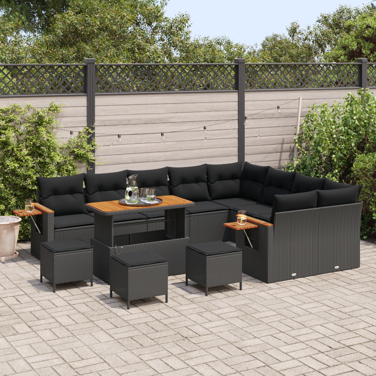 Garden Sofa Set with Cushion 14 pcs Black Poly Rattan
