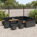 Garden Sofa Set with Cushion 14 pcs Black Poly Rattan - Side View