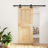 Sliding Door Natural and Black 85 x 210 cm Solid Pine Wood - Front View